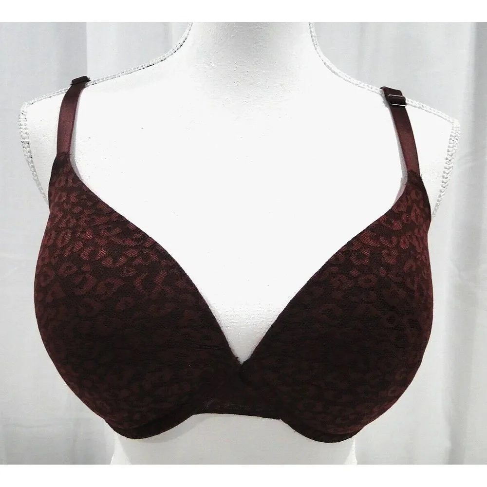 Victorias Secret Pink Bra 36DD Wear Everywhere Push Up Lace Maroon Free Ship